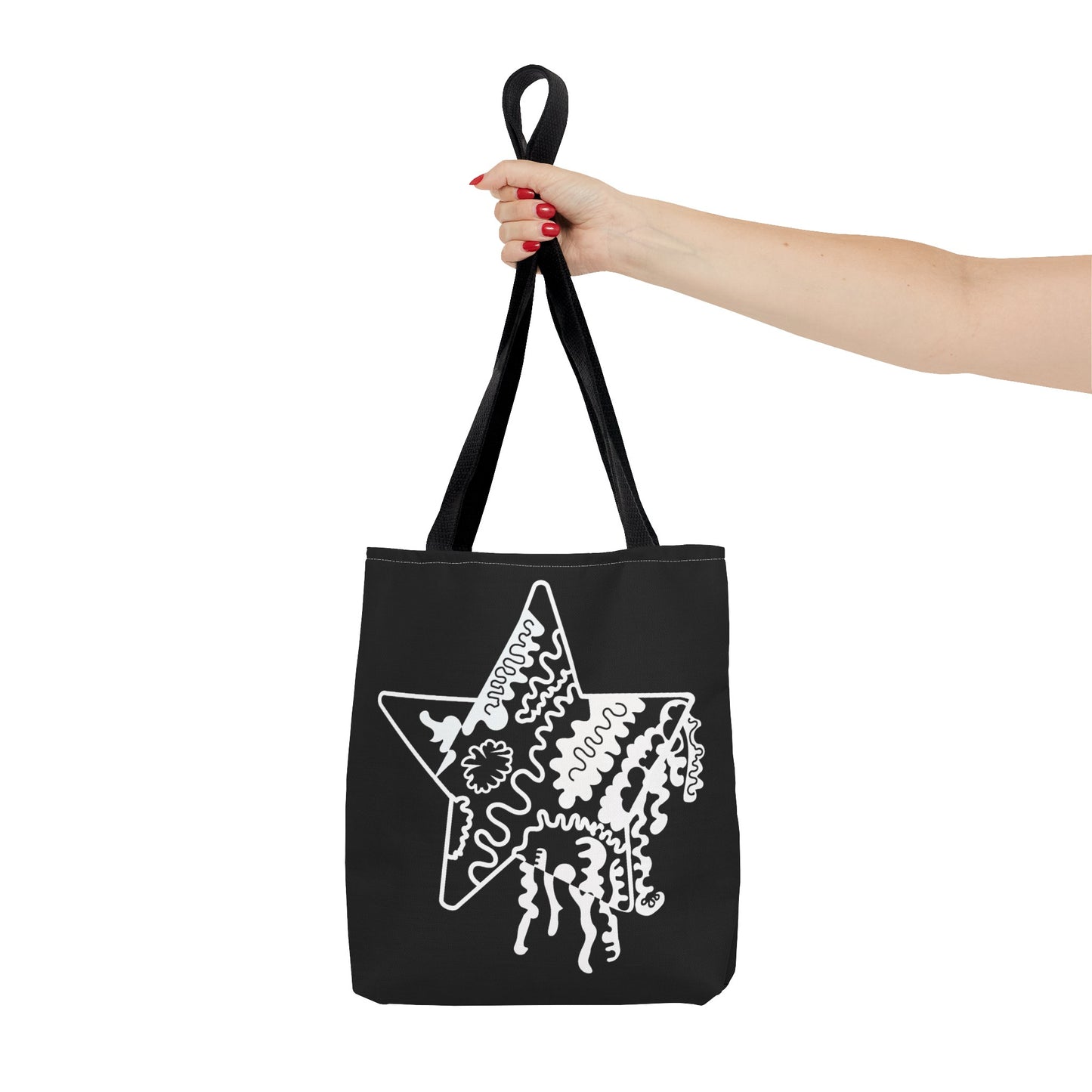 Star Makes Art Signature Logo in Black + White on a Tote Bag - Front and Back Features a White Logo on a Black Background