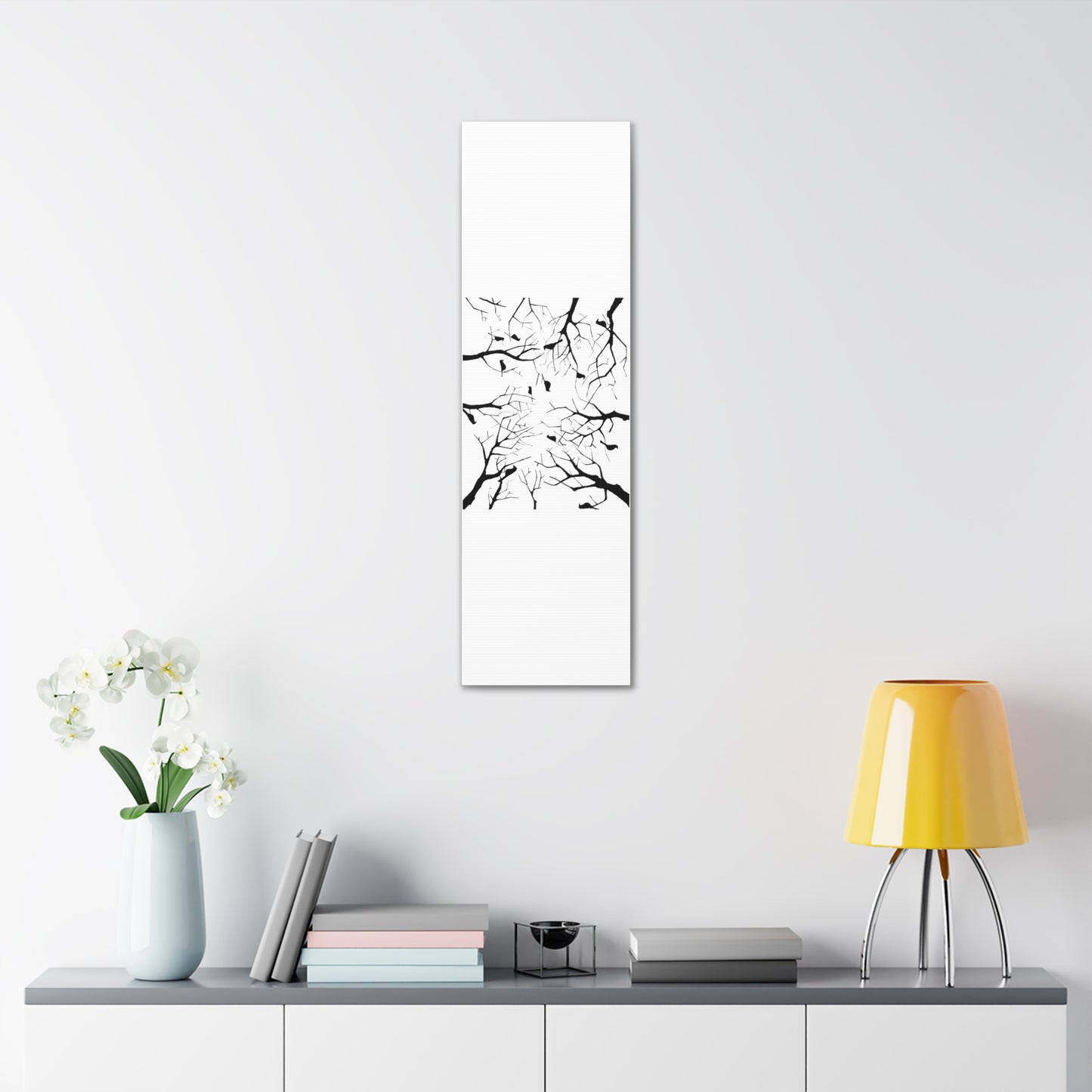 Birds in Trees with White Background on Classic Stretched Canvas