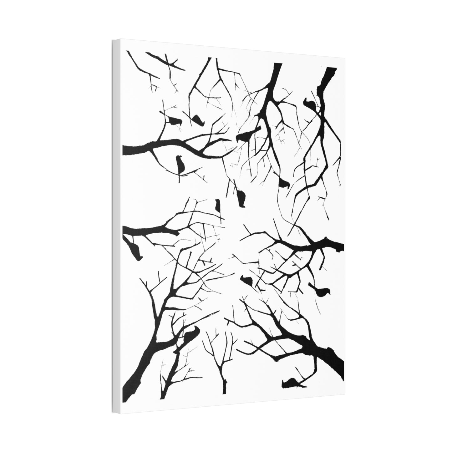 Birds in Trees with White Background on Classic Stretched Canvas