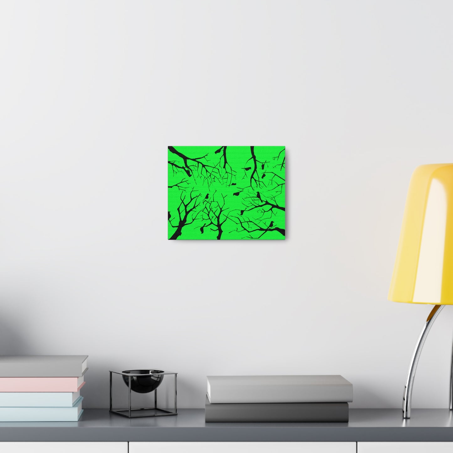 Birds in Trees with Bright Green Background on Canvas Gallery Wraps