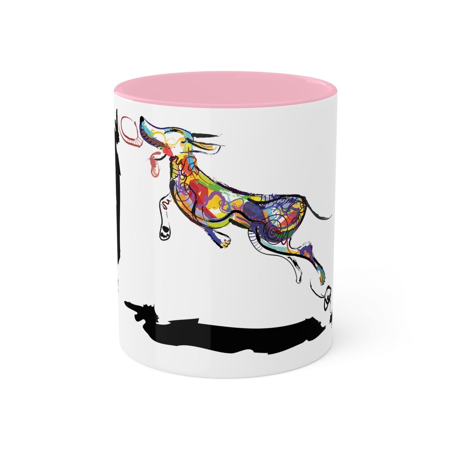 Dog and Frisbee on Colorful Mugs, 11oz