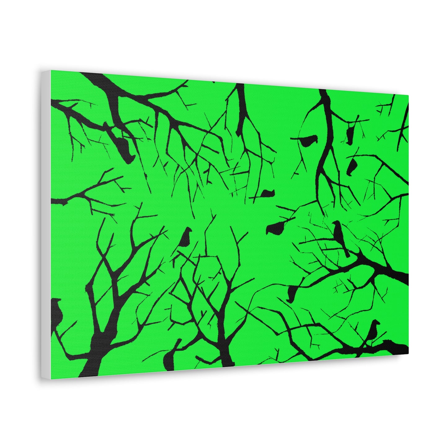 Birds in Trees with Bright Green Background on Canvas Gallery Wraps