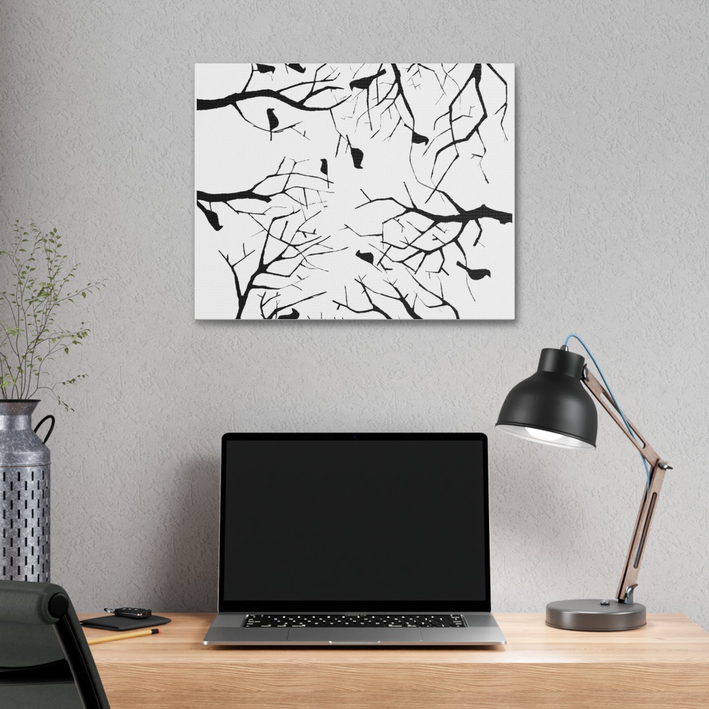 Birds in Trees with White Background on Classic Stretched Canvas