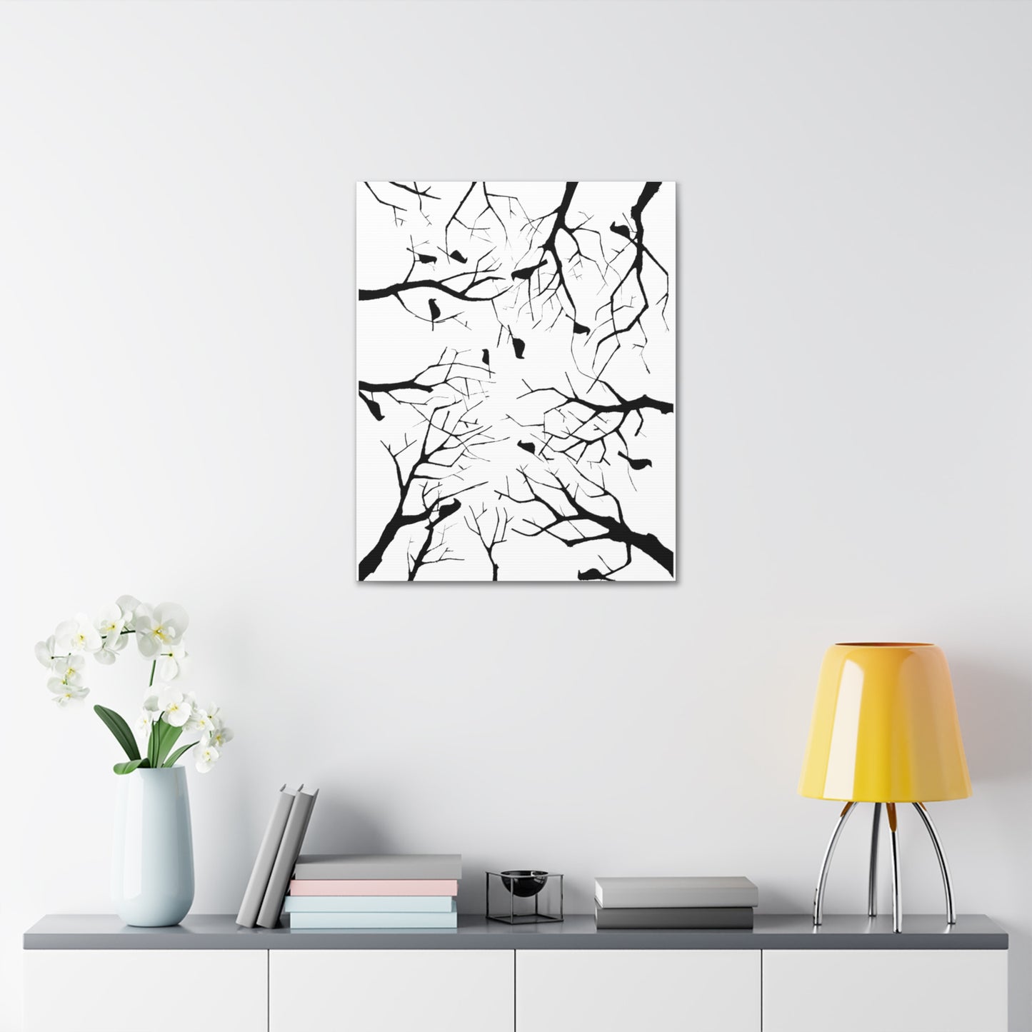 Birds in Trees with White Background on Classic Stretched Canvas