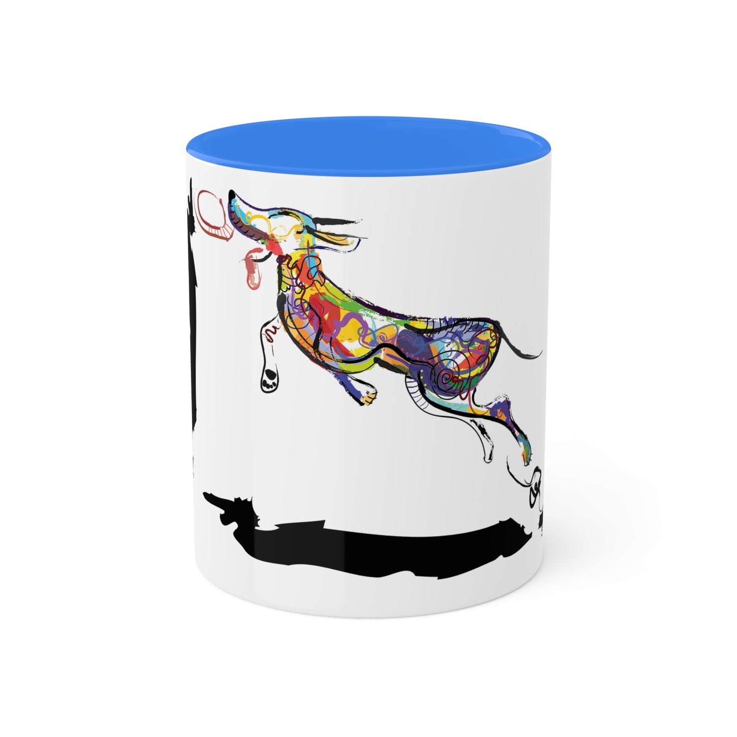 Dog and Frisbee on Colorful Mugs, 11oz