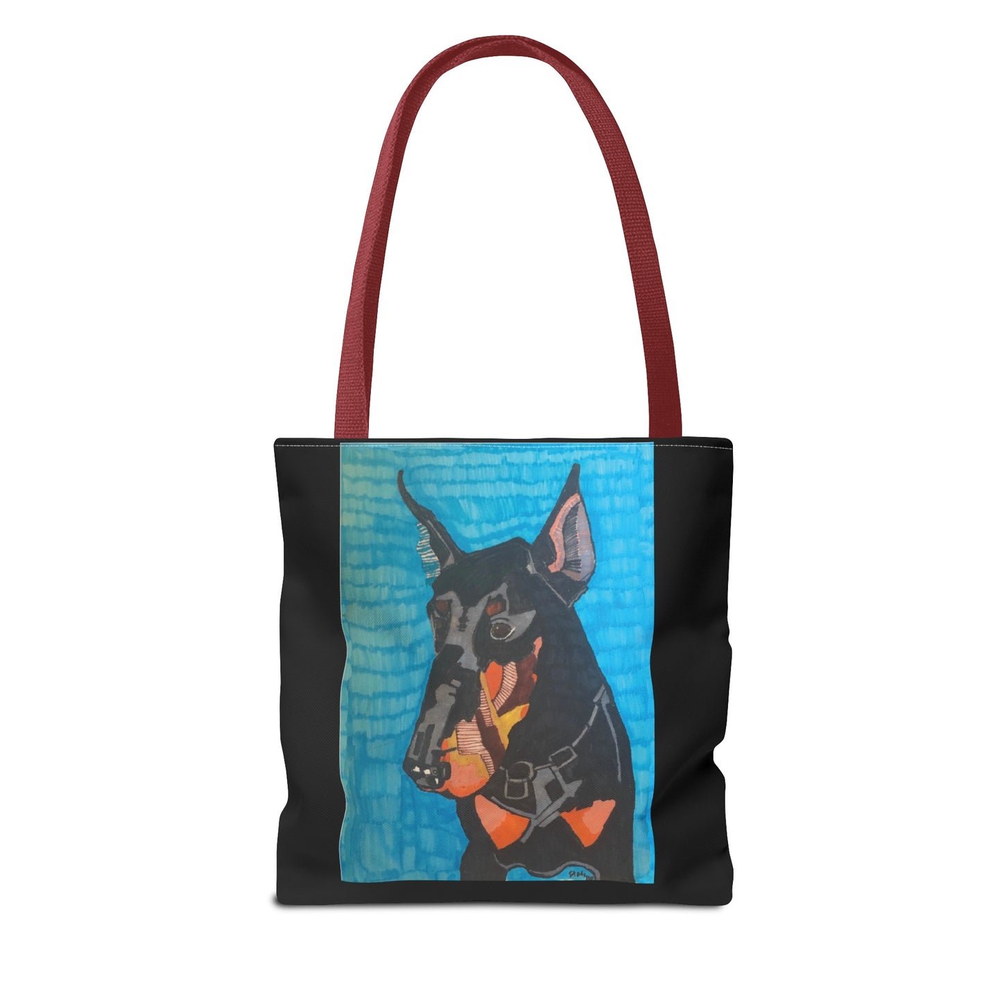 Mojo the Doberman Dog Pet Portrait on a Black Tote Bag