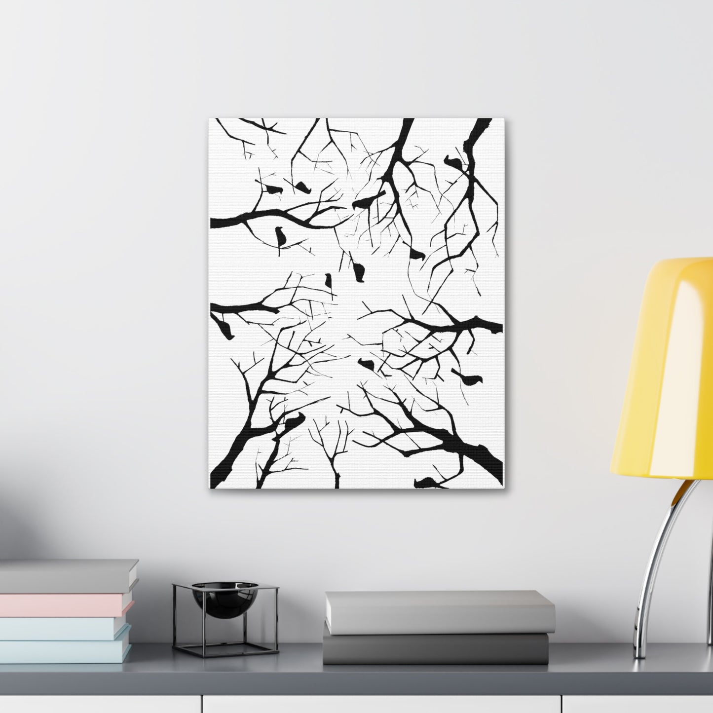 Birds in Trees with White Background on Classic Stretched Canvas