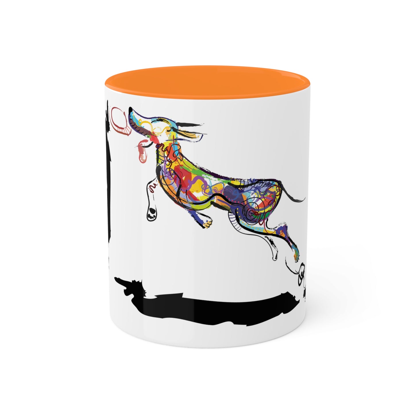 Dog and Frisbee on Colorful Mugs, 11oz