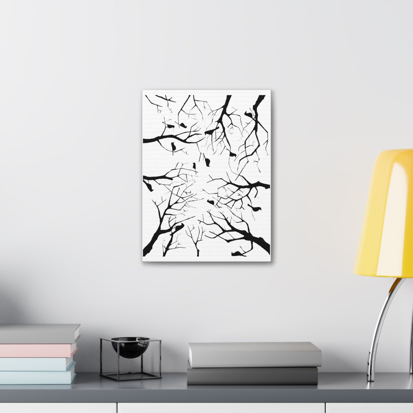 Birds in Trees with White Background on Classic Stretched Canvas