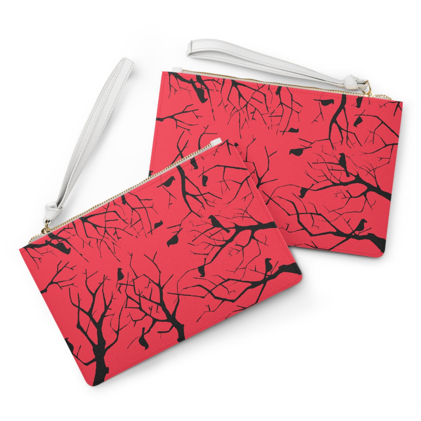 Birds in Trees Art Piece With A Salmon Colored Background on The Perfect Clutch Bag