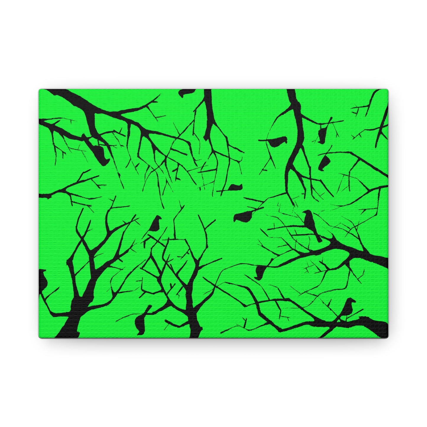 Birds in Trees with Bright Green Background on Canvas Gallery Wraps