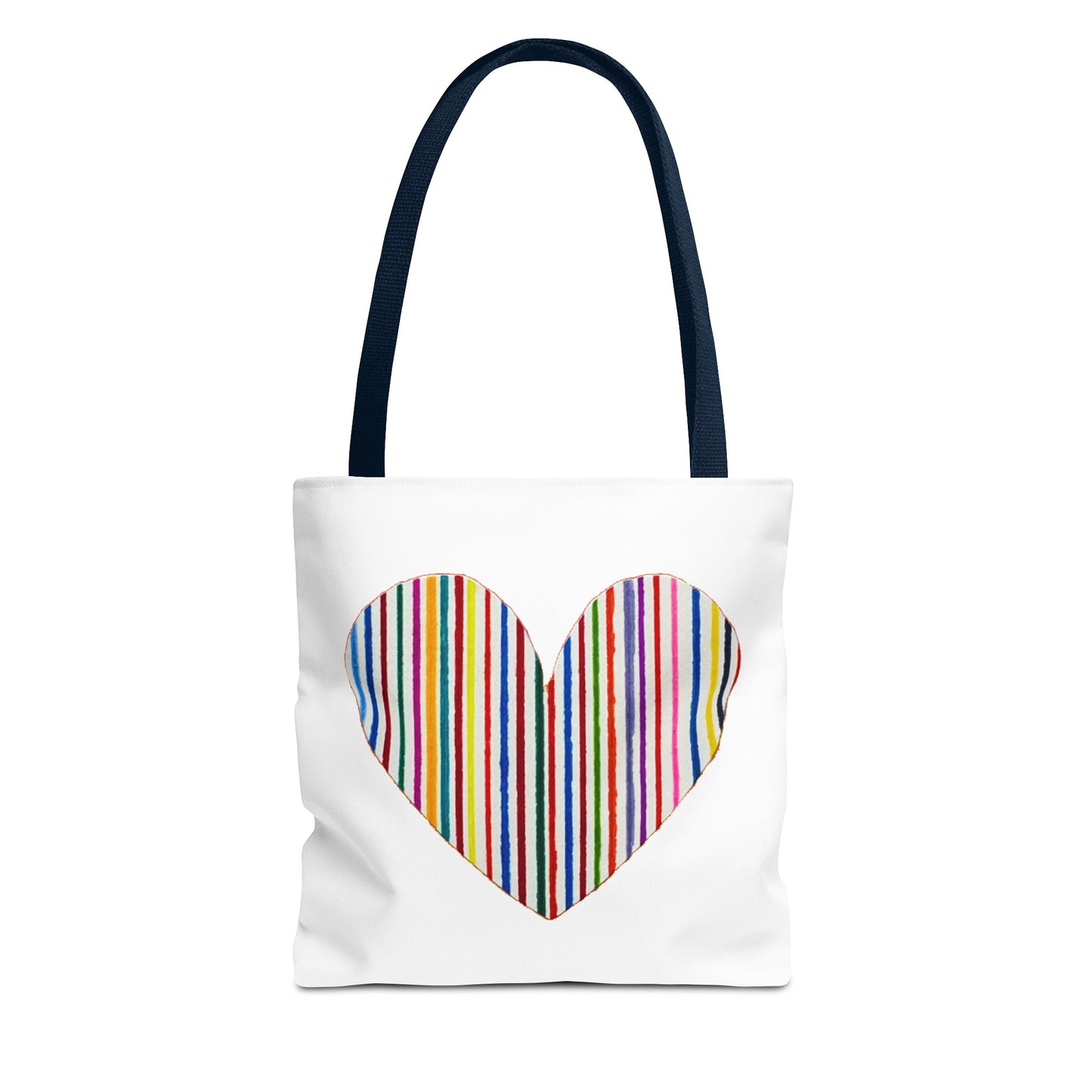 Handdrawn Heart Drawn Out of Straight Rainbow Lines on a Tote Bag