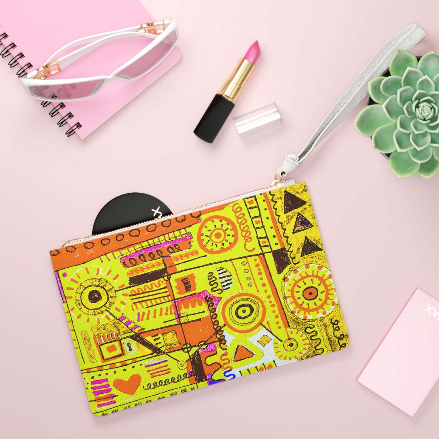 Clutch Bag Featuring Art Piece : Abstract Doodle ll - Version Vl - Yellow Hues - Alcohol Marker Drawing