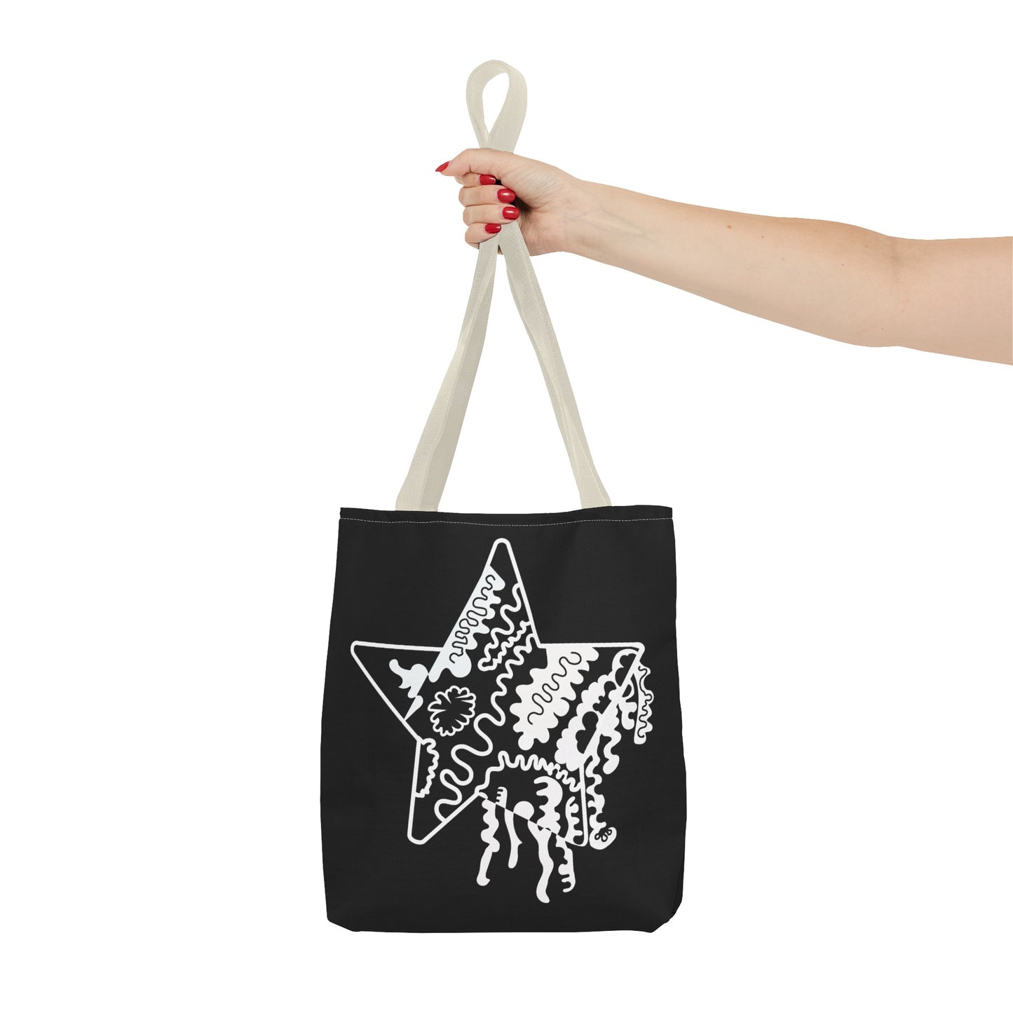 Star Makes Art Signature Logo in Black + White on a Tote Bag - Front and Back Features a White Logo on a Black Background