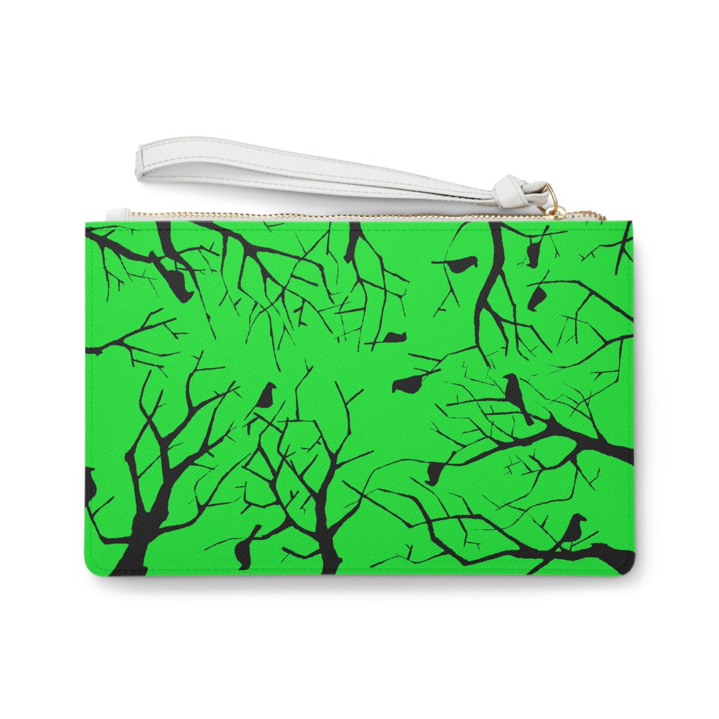 Birds in Trees with a Bright Green Background on a Clutch Bag