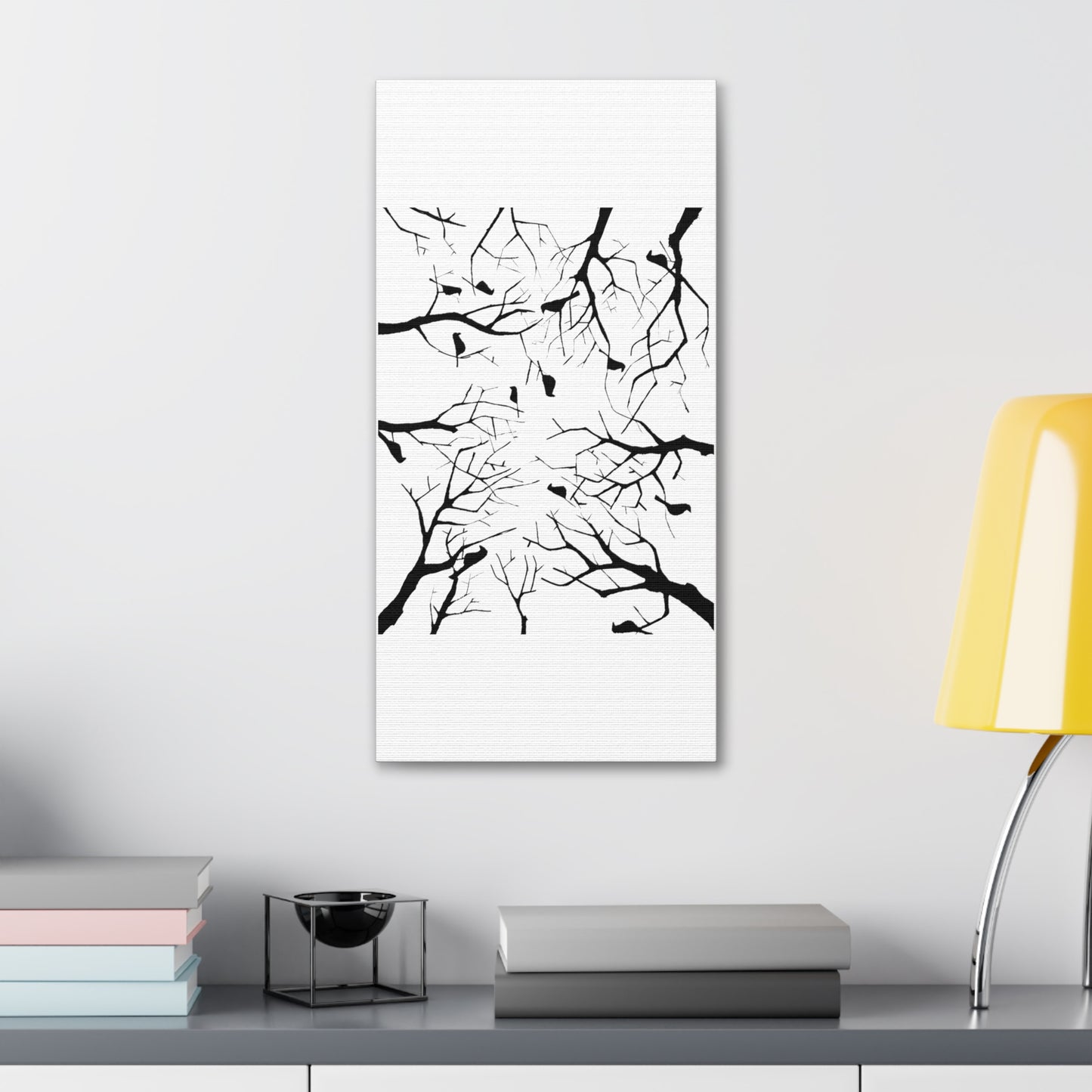 Birds in Trees with White Background on Classic Stretched Canvas