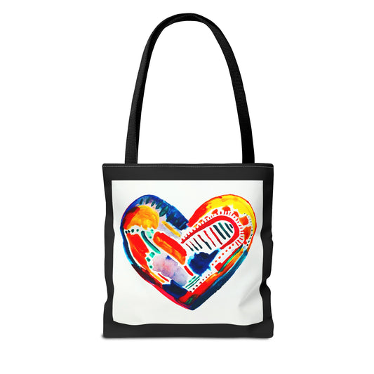 Watercolor Heart Art Variation l On A Black Tote Bag