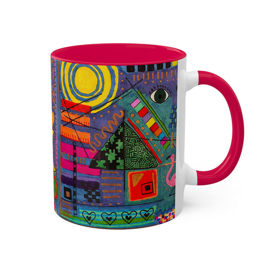 Abstract Drawing l on Colorful Mugs, 11oz