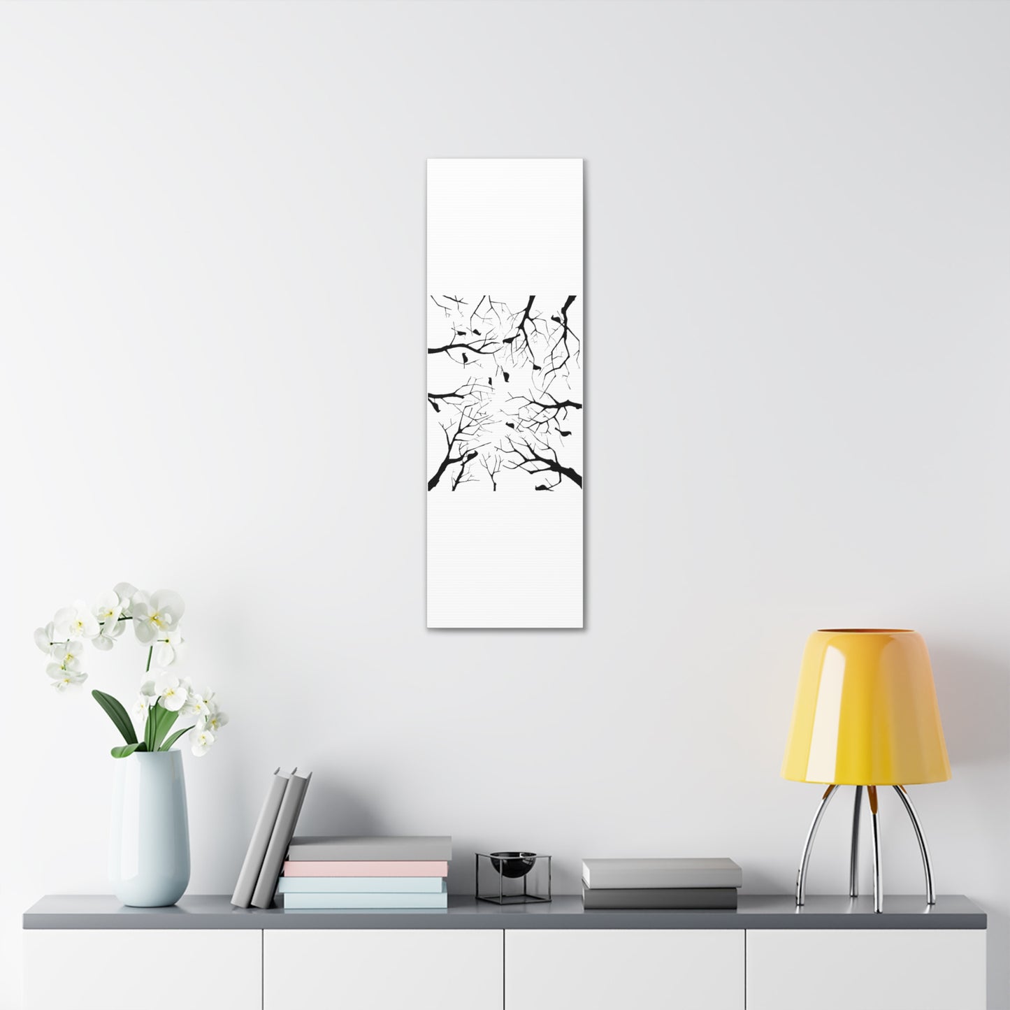 Birds in Trees with White Background on Classic Stretched Canvas