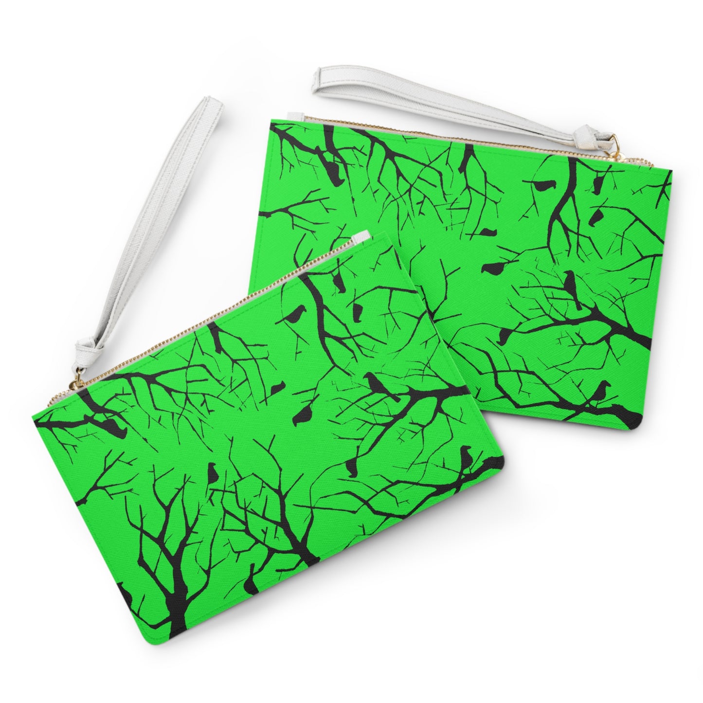 Birds in Trees with a Bright Green Background on a Clutch Bag