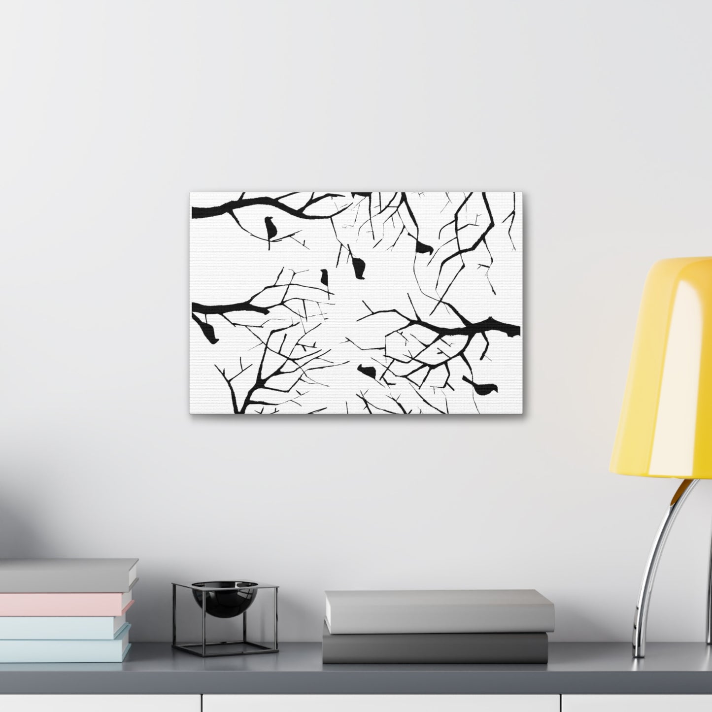 Birds in Trees with White Background on Classic Stretched Canvas