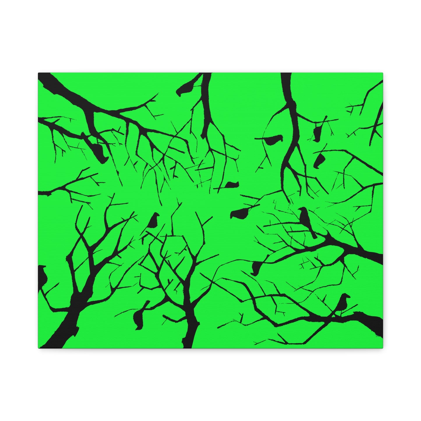 Birds in Trees with Bright Green Background on Canvas Gallery Wraps