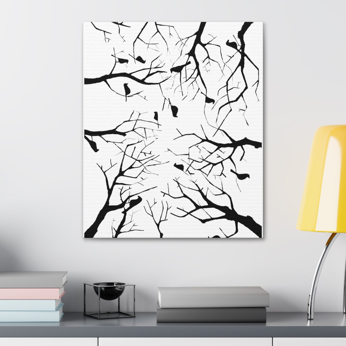 Birds in Trees with White Background on Classic Stretched Canvas