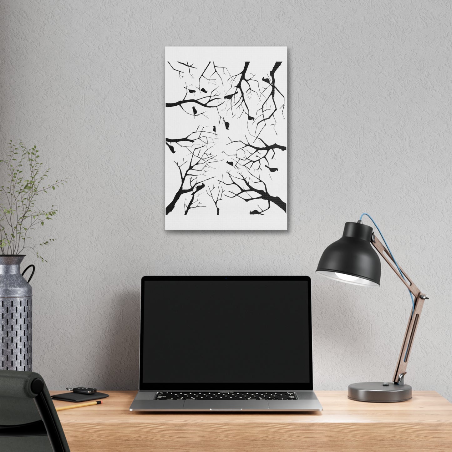 Birds in Trees with White Background on Classic Stretched Canvas