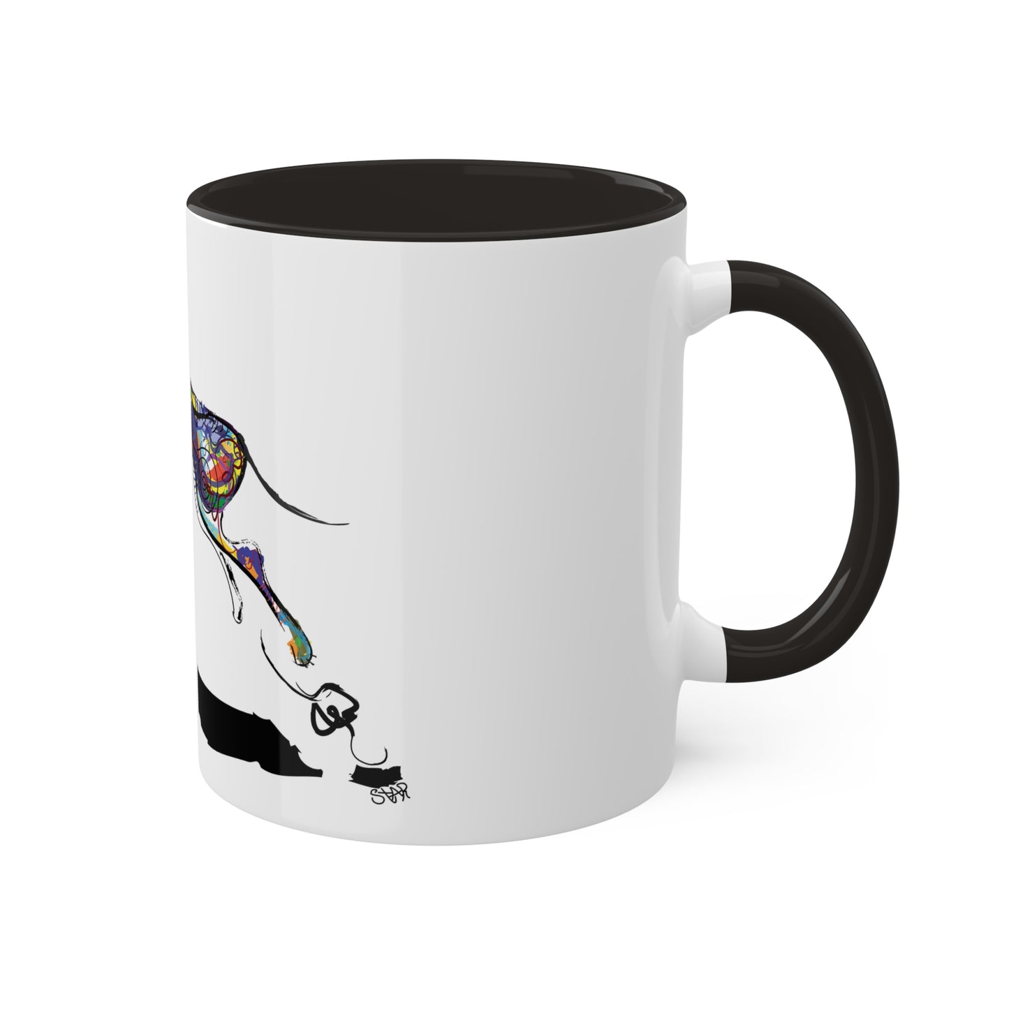 Dog and Frisbee on Colorful Mugs, 11oz