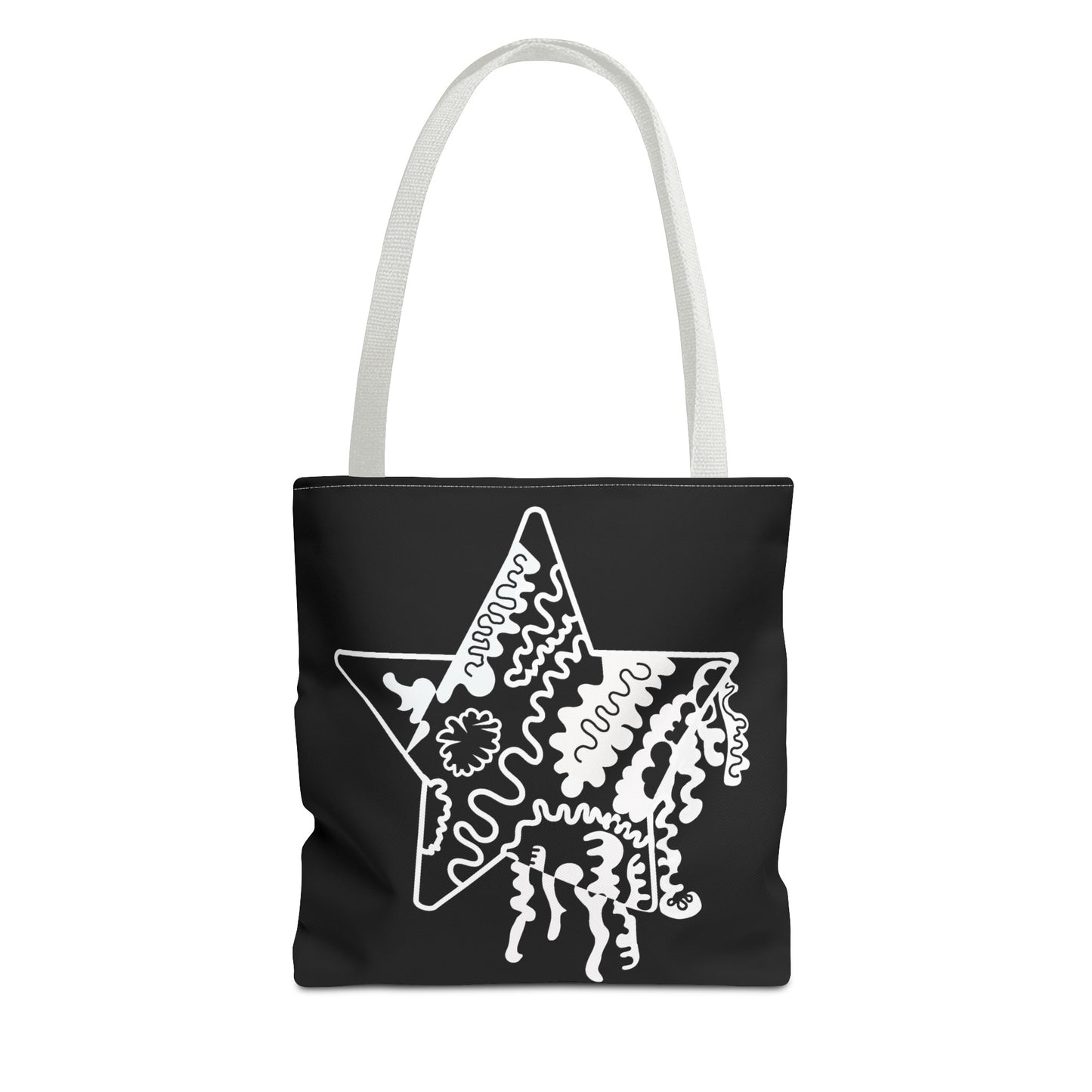 Star Makes Art Signature Logo in Black + White on a Tote Bag - Front and Back Features a White Logo on a Black Background