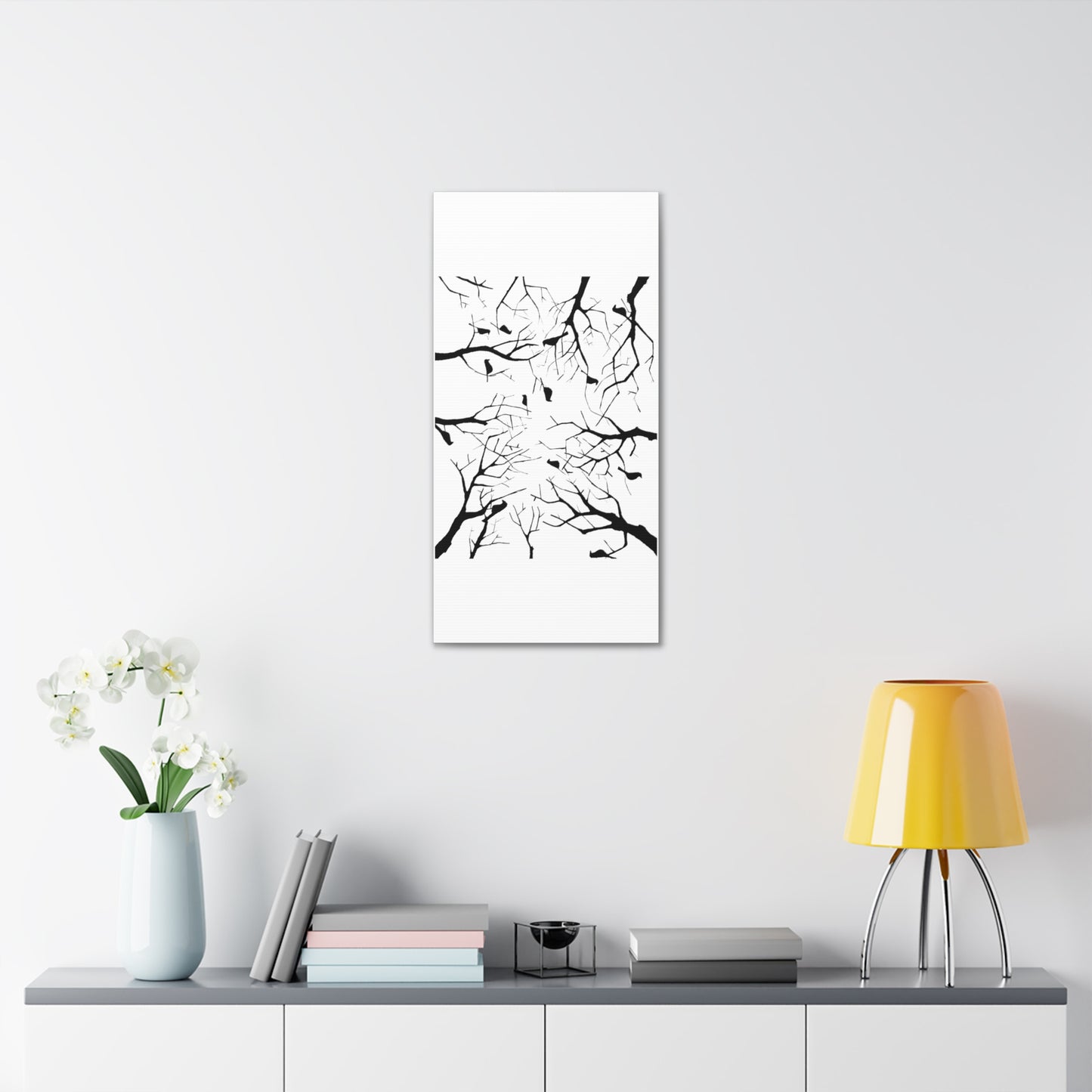 Birds in Trees with White Background on Classic Stretched Canvas