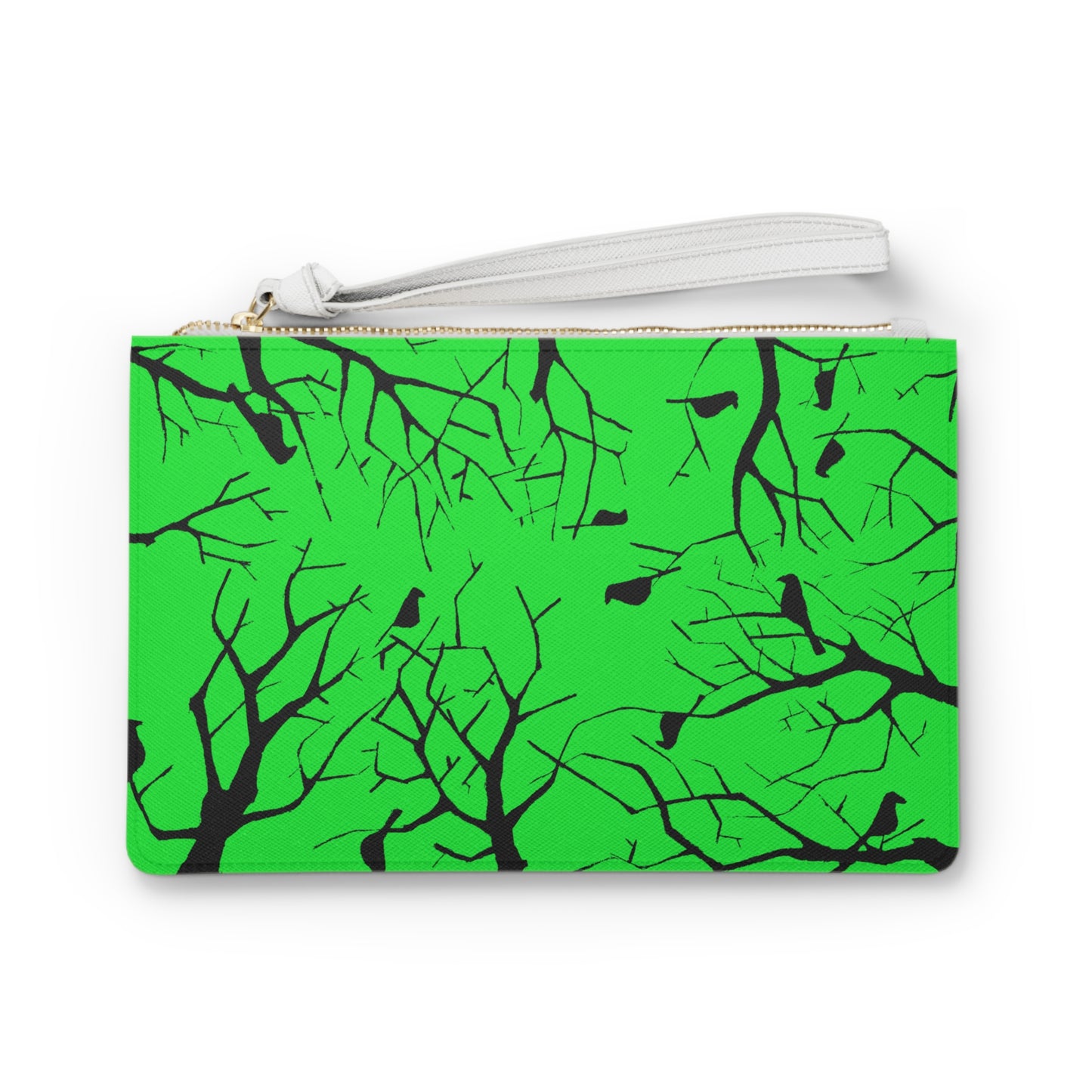 Birds in Trees with a Bright Green Background on a Clutch Bag