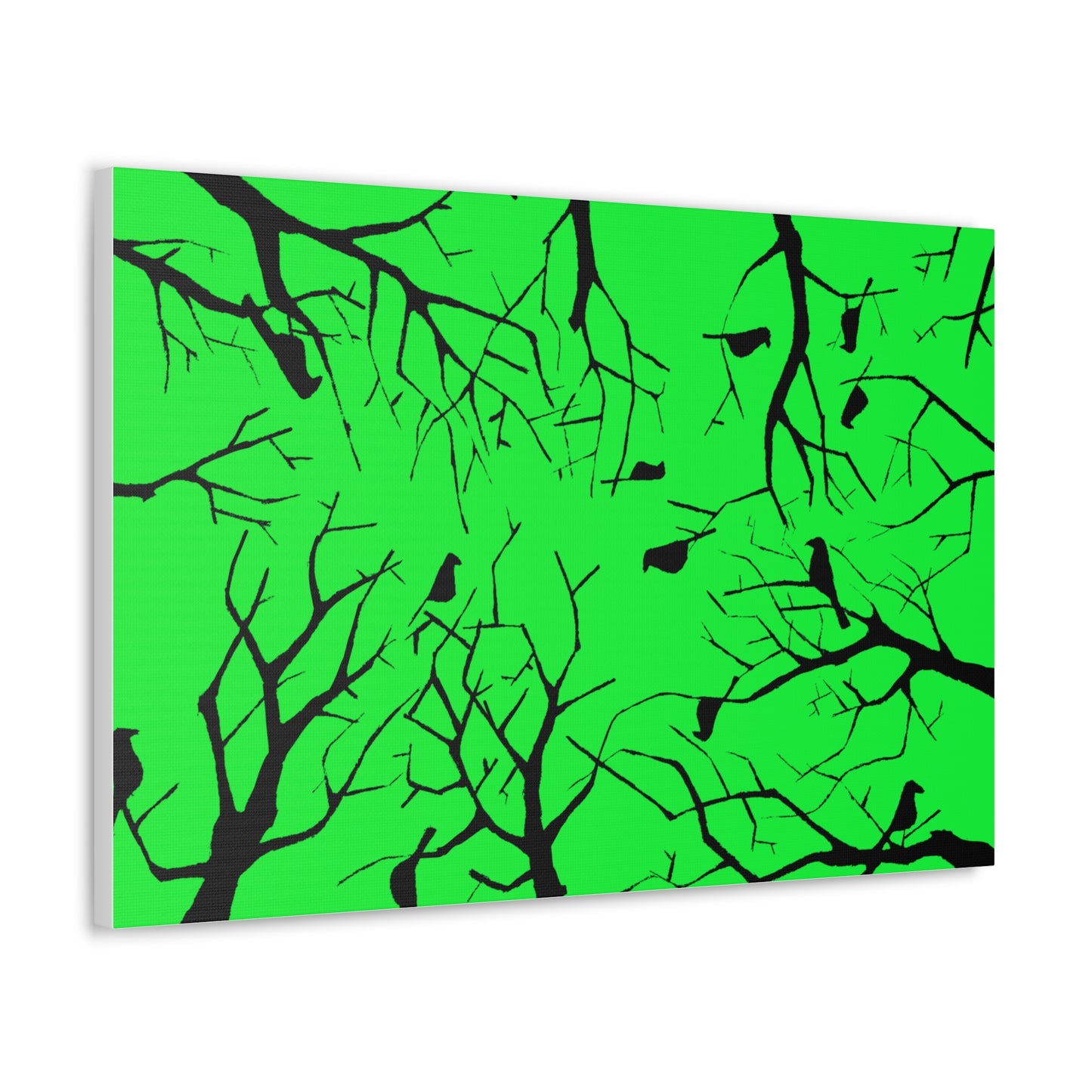 Birds in Trees with Bright Green Background on Canvas Gallery Wraps