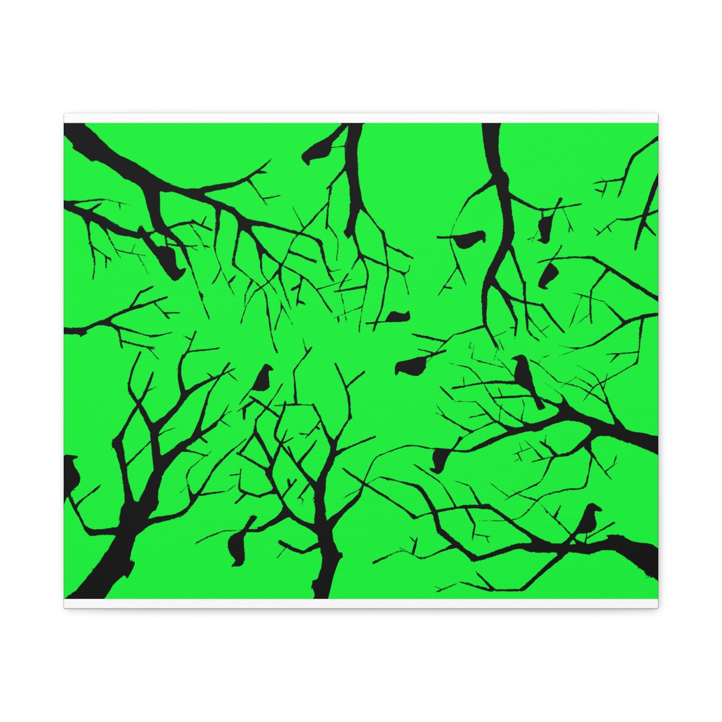 Birds in Trees with Bright Green Background on Canvas Gallery Wraps