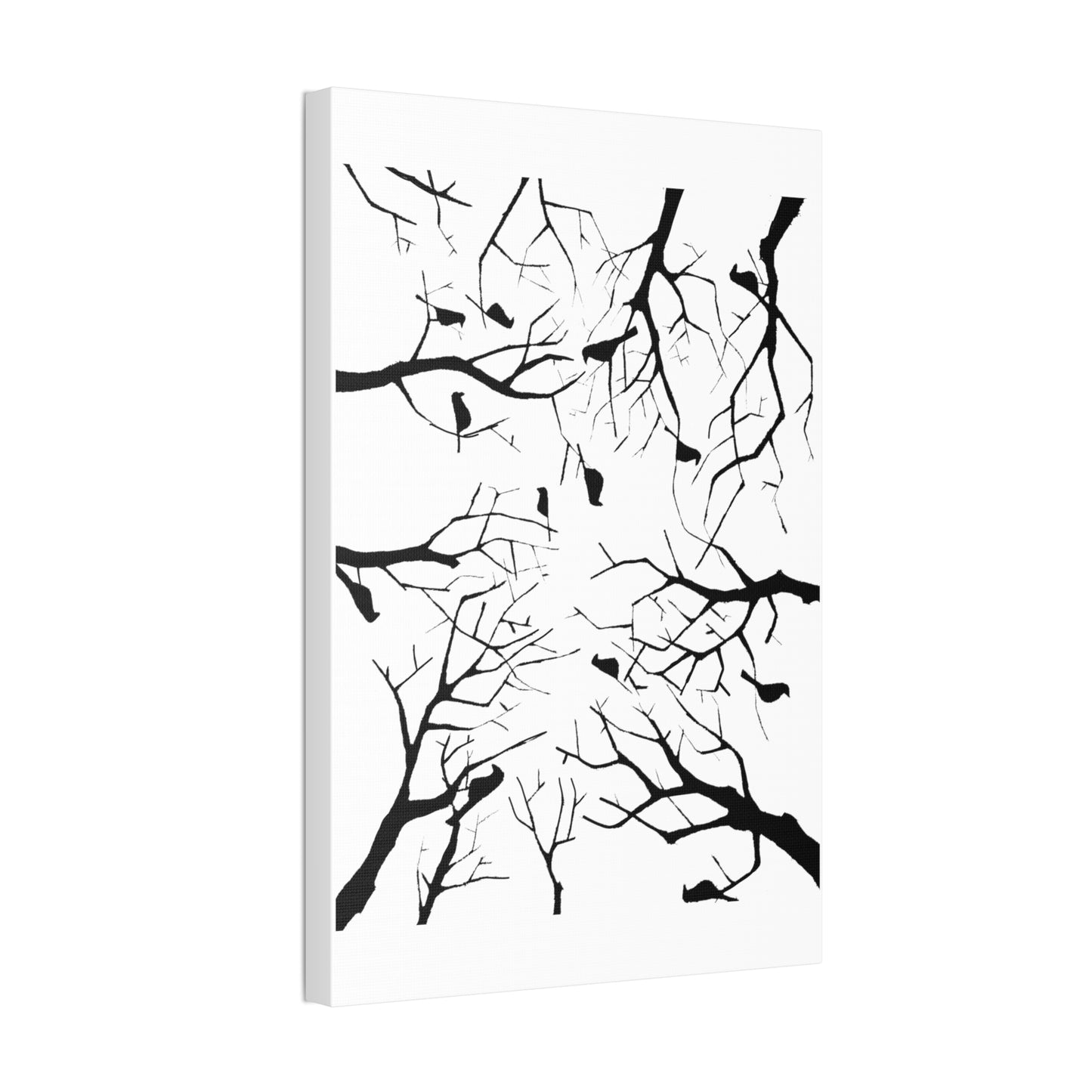 Birds in Trees with White Background on Classic Stretched Canvas