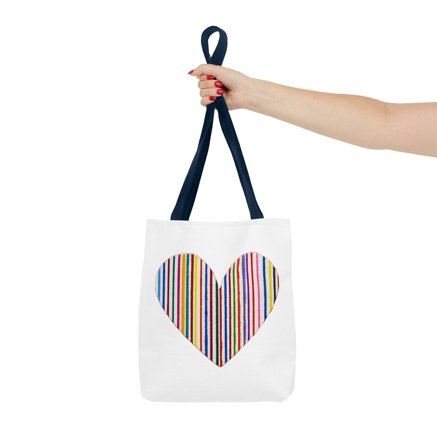 Handdrawn Heart Drawn Out of Straight Rainbow Lines on a Tote Bag