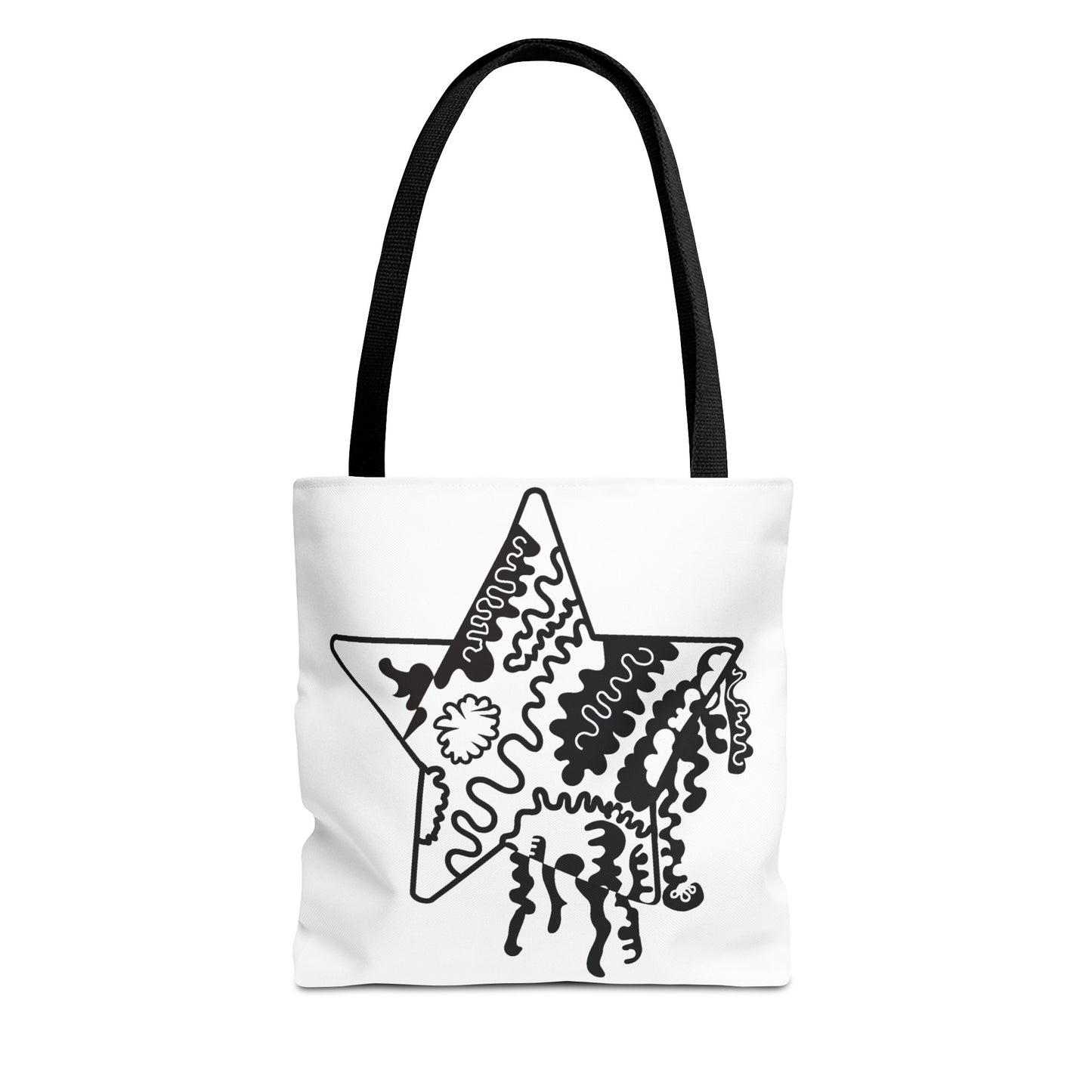 Copy of Star Makes Art Signature Logo in Black + White on a Tote Bag - Front and Back Feature a Black Logo on a White Background