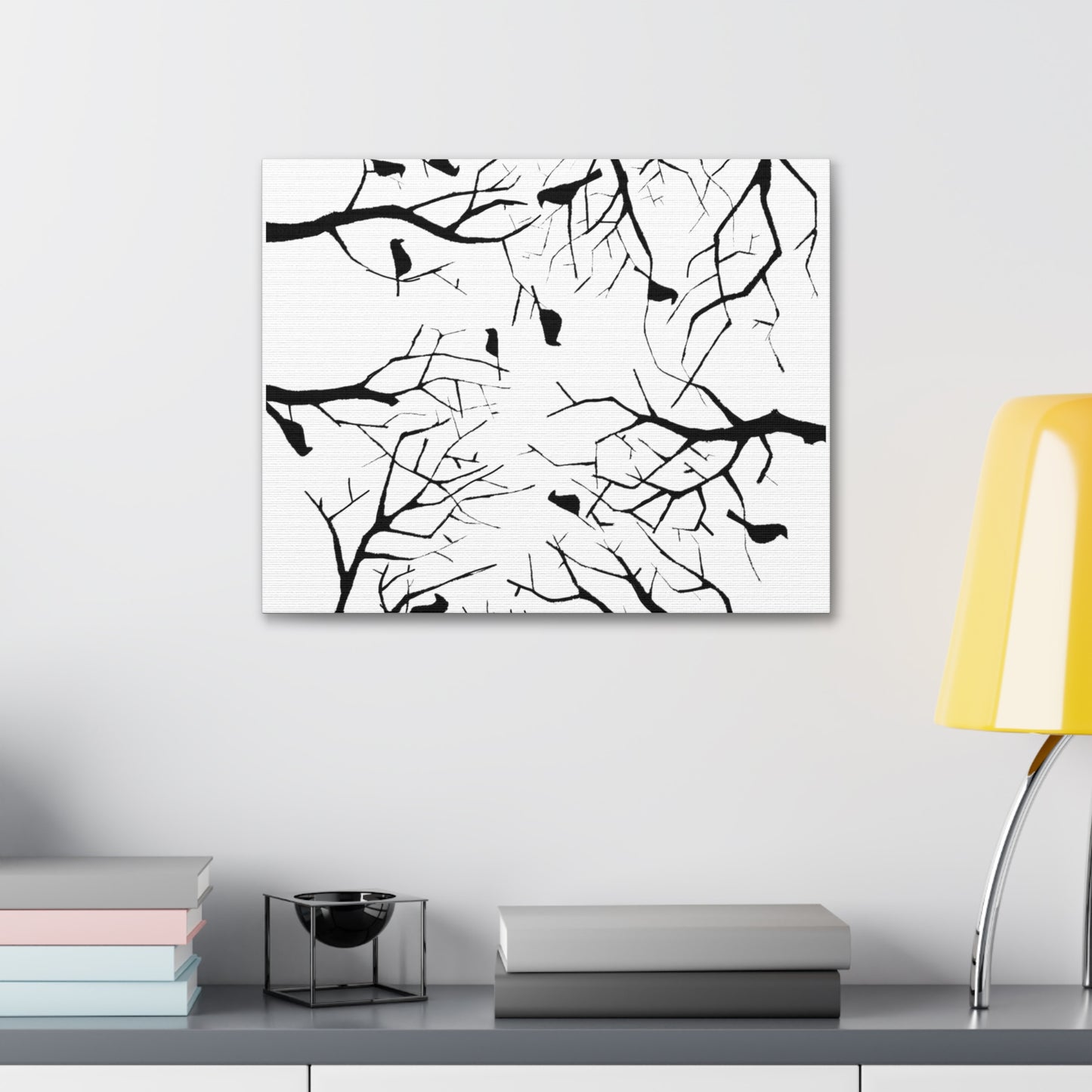 Birds in Trees with White Background on Classic Stretched Canvas