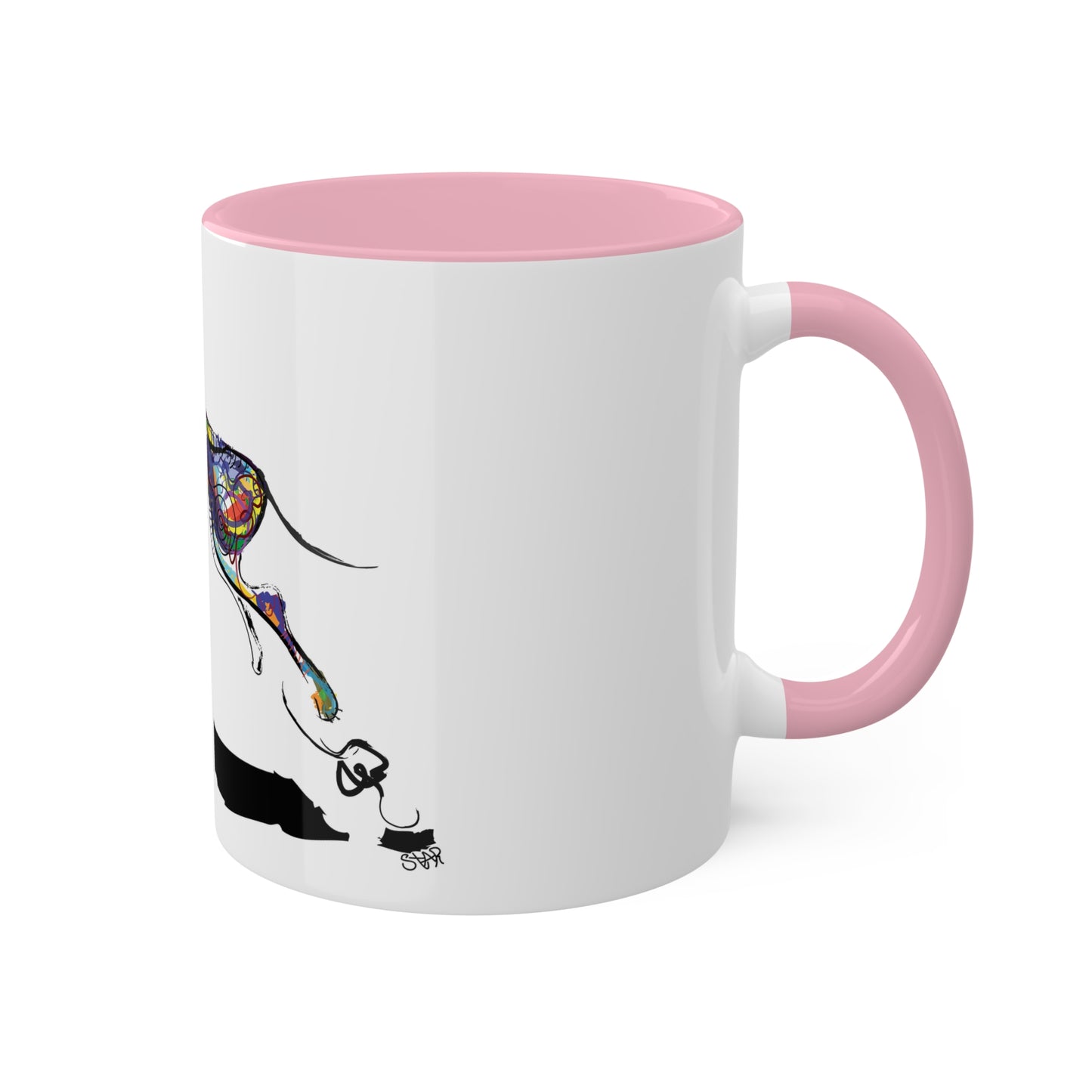 Dog and Frisbee on Colorful Mugs, 11oz