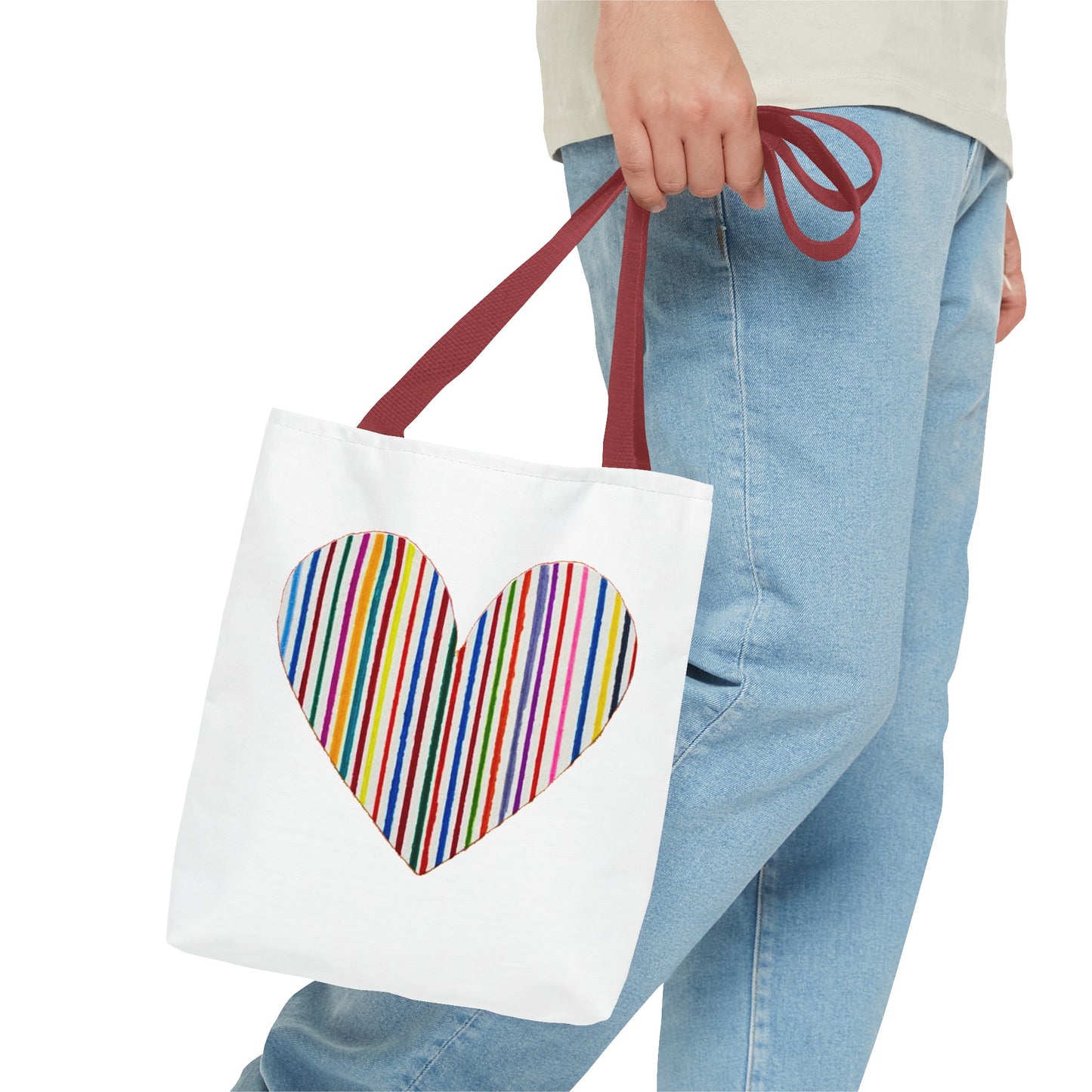 Handdrawn Heart Drawn Out of Straight Rainbow Lines on a Tote Bag