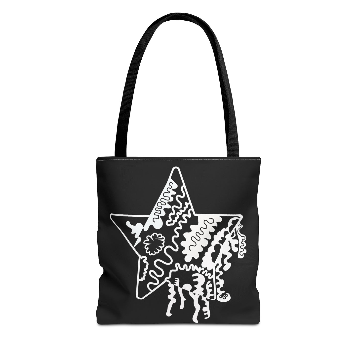 Star Makes Art Signature Logo in Black + White on a Tote Bag - Front and Back Features a White Logo on a Black Background