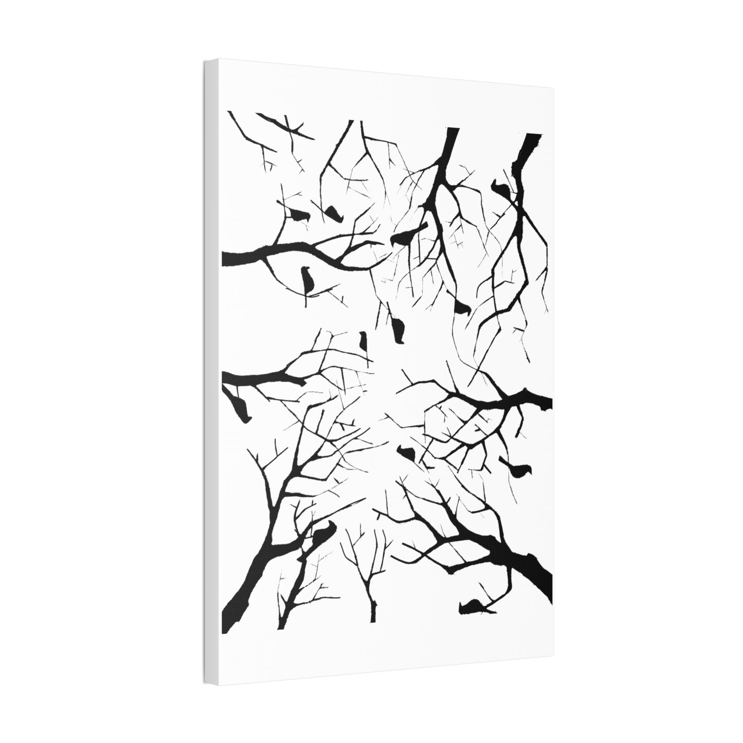 Birds in Trees with White Background on Classic Stretched Canvas