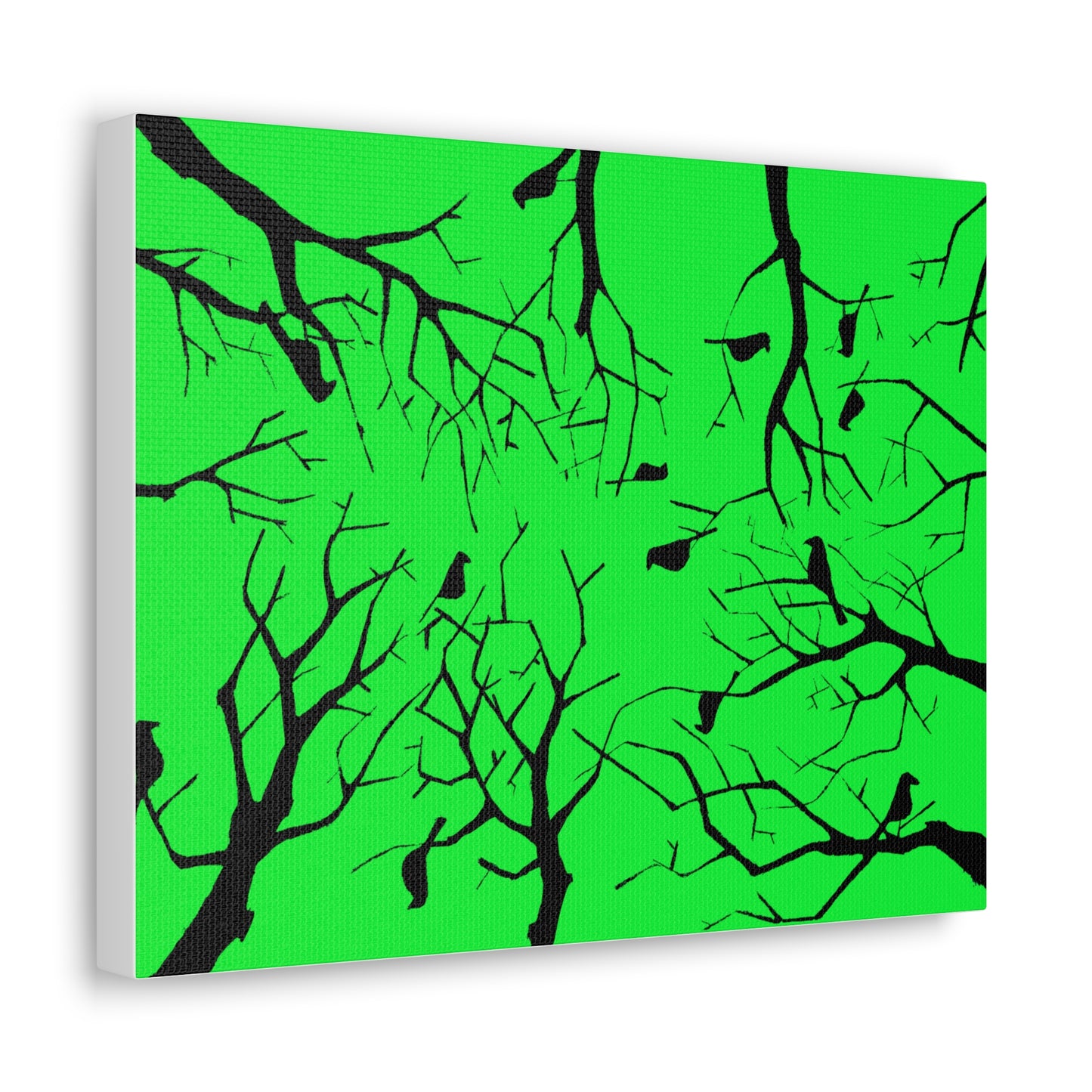 Birds in Trees with Bright Green Background on Canvas Gallery Wraps