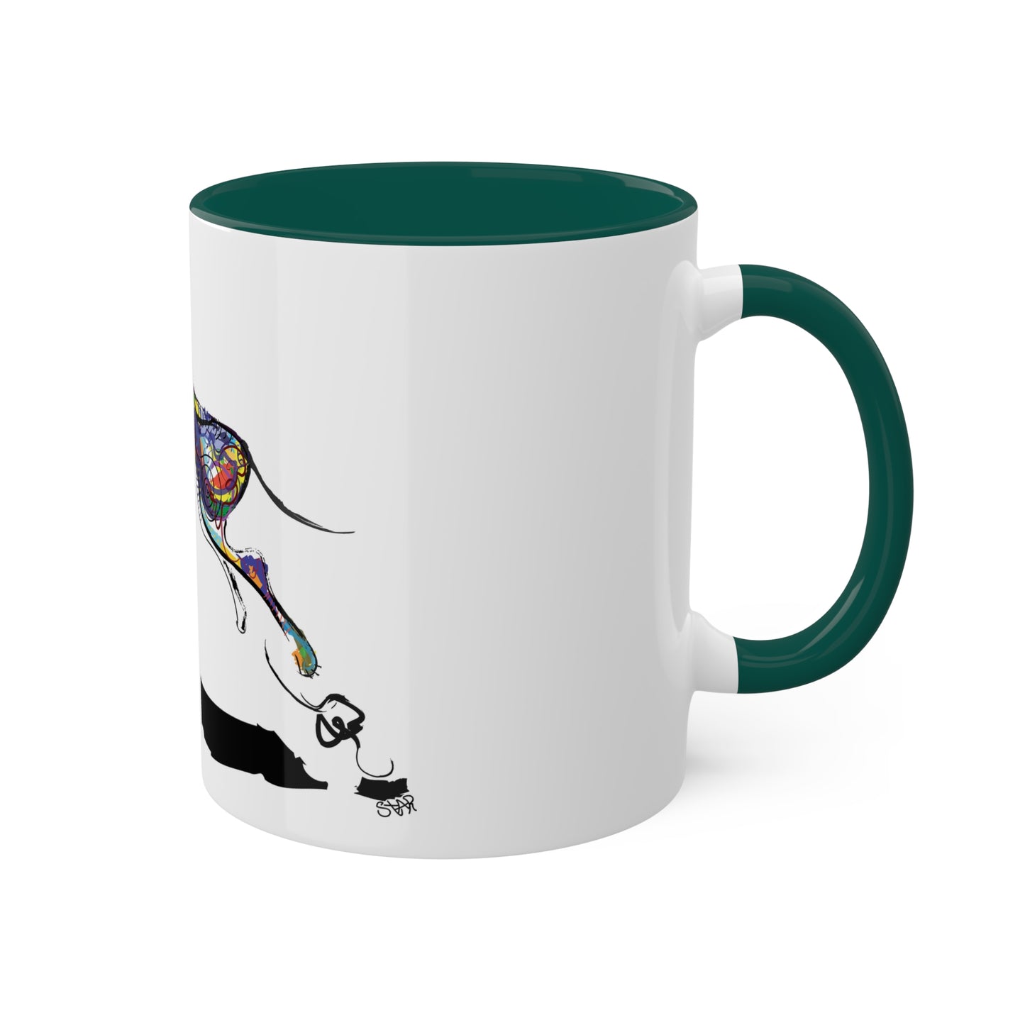 Dog and Frisbee on Colorful Mugs, 11oz