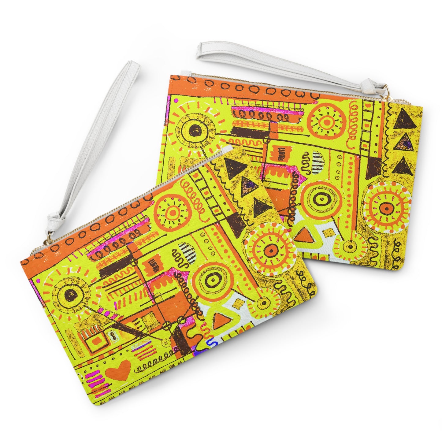 Clutch Bag Featuring Art Piece : Abstract Doodle ll - Version Vl - Yellow Hues - Alcohol Marker Drawing