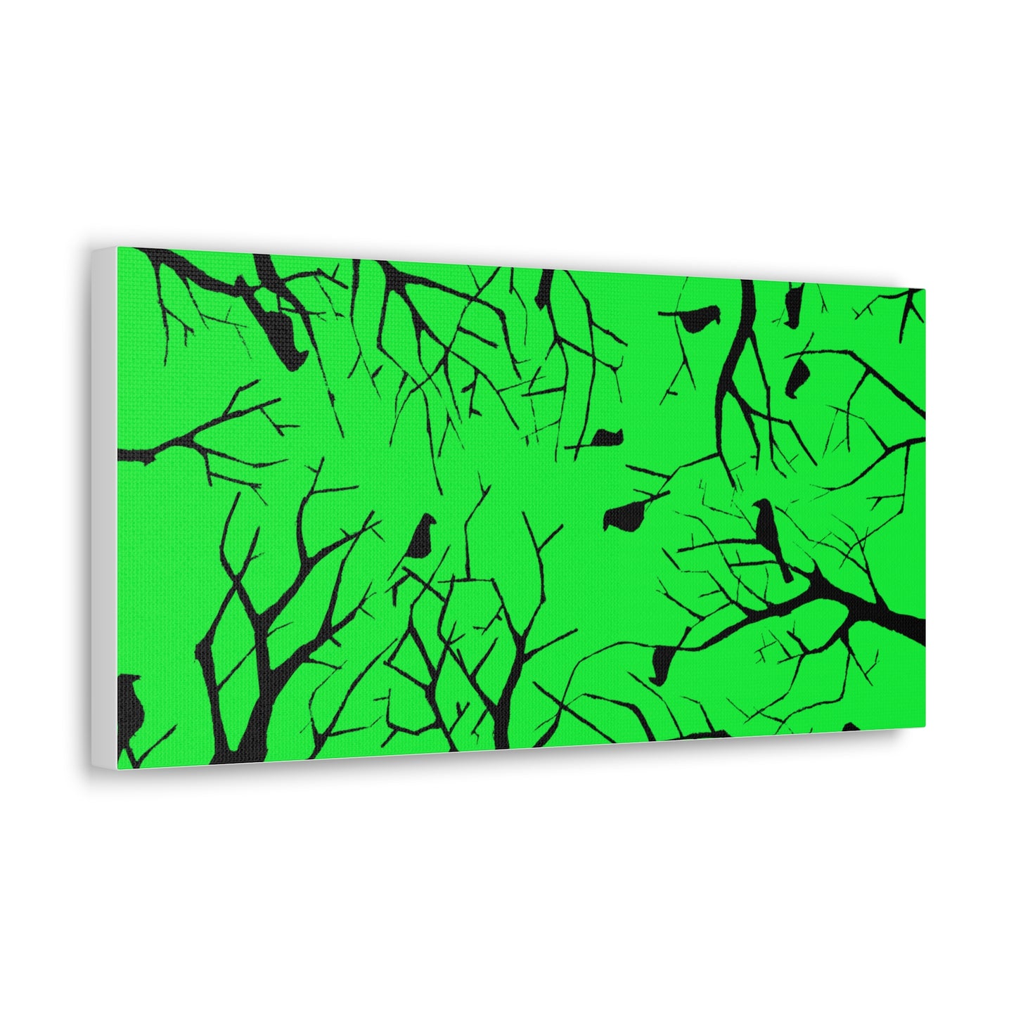 Birds in Trees with Bright Green Background on Canvas Gallery Wraps