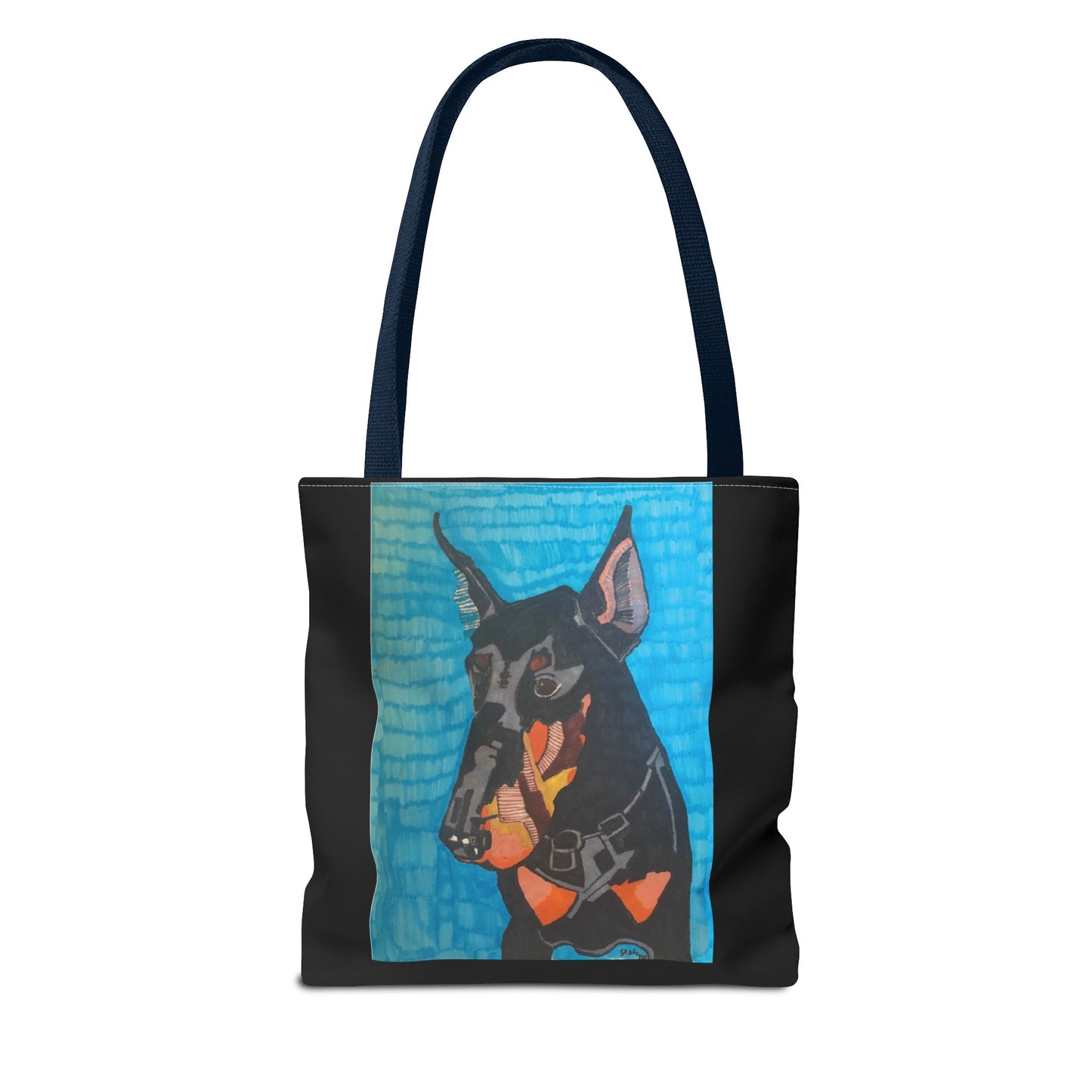 Mojo the Doberman Dog Pet Portrait on a Black Tote Bag