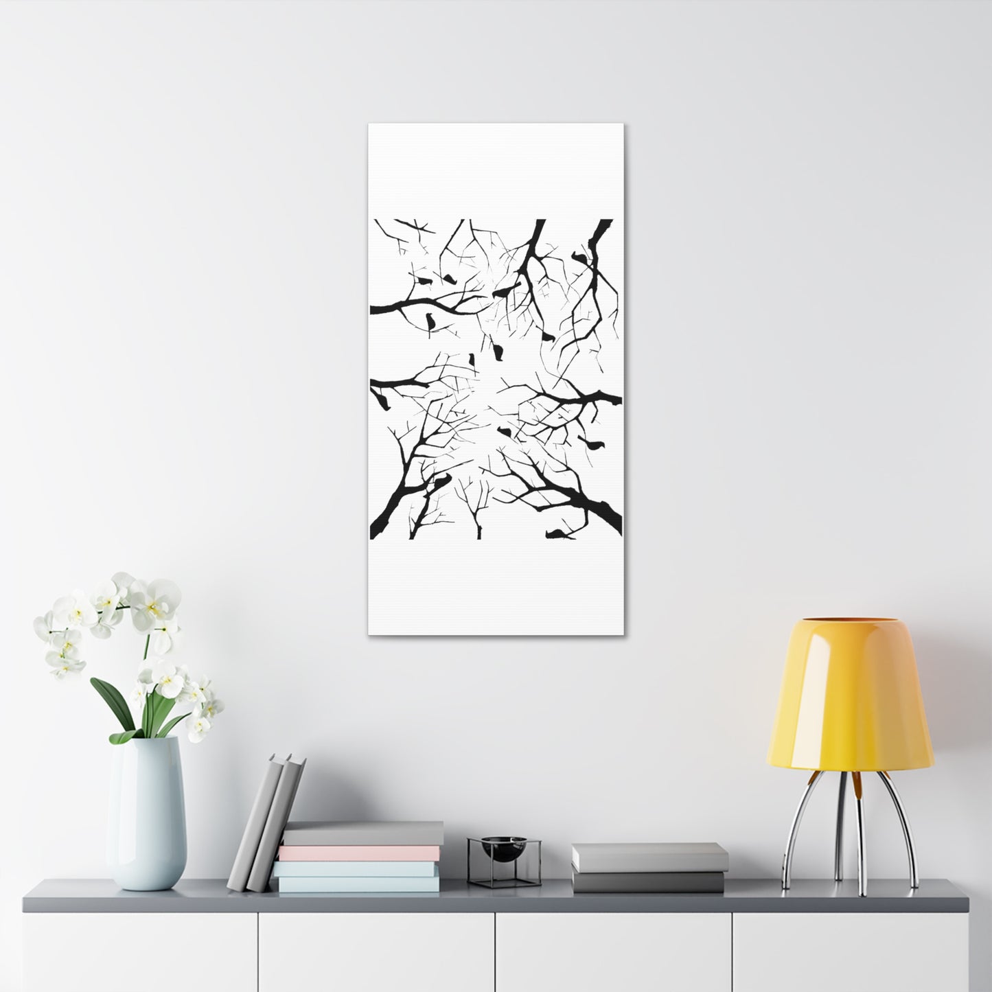 Birds in Trees with White Background on Classic Stretched Canvas