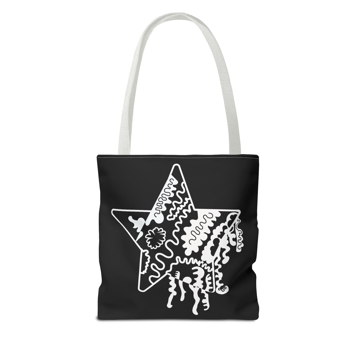 Star Makes Art Signature Logo in Black + White on a Tote Bag - Front and Back Features a White Logo on a Black Background