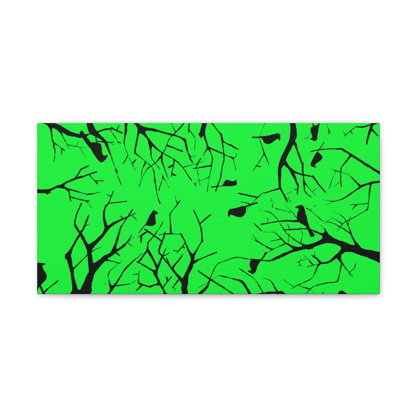 Birds in Trees with Bright Green Background on Canvas Gallery Wraps